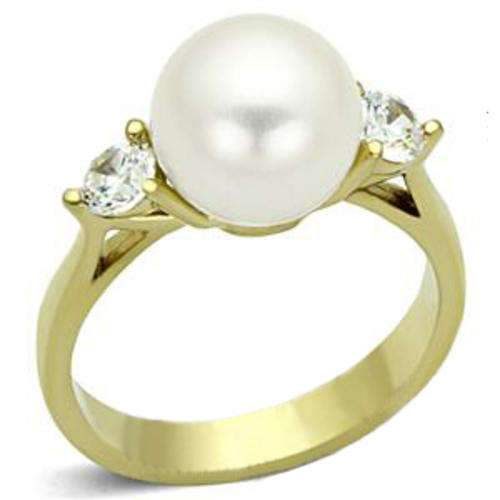* LOCALLY IN STOCK - SIZE 7* 18K GOLD PLATED SIMULATED PEARL LADIES RING