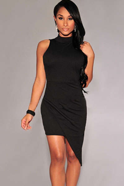 BEAUTIFUL BLACK ASYMMETRIC DESIGN DRESS