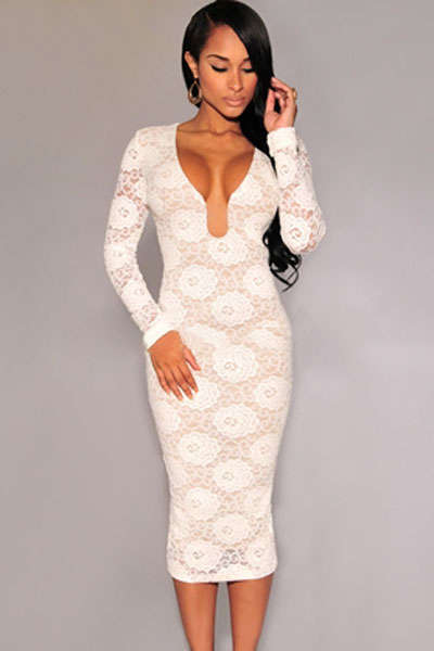 LOVELY LACE LONG SLEEVE MIDI DRESS