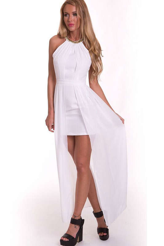 WONDERFUL WHITE CHIFFON OVERLAY MAXI DRESS