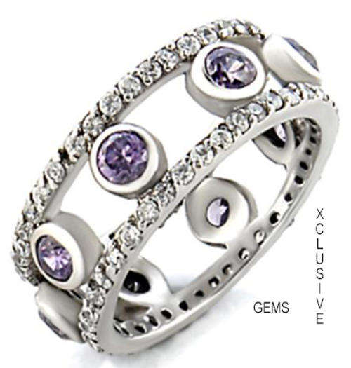 ** 18K WHITE GOLD PLATED SIMULATED AMETHYST LADIES RING