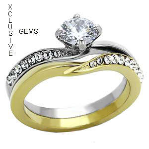 BEAUTIFUL 18K YELLOW AND WHITE GOLD PLATED SIMULATED DIAMOND WEDDING RING SET