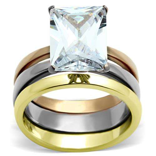 BEAUTIFUL 18K YELLOW, WHITE AND ROSE GOLD PLATED SIMULATED DIAMOND WEDDING RING SET