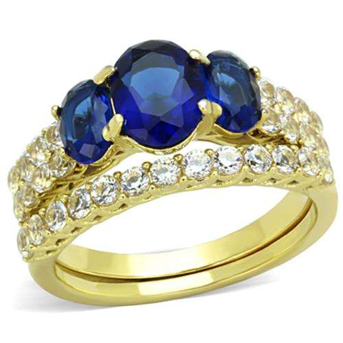 SOPHISTICATED SIMULATED DIAMOND AND SAPPHIRE WEDDING RING SET