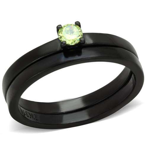 **BLACK STAINLESS STEEL SIMULATED PERIDOT WEDDING RING SET