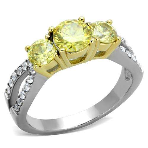 ** 18K WHITE GOLD PLATED SIMULATED DIAMOND AND CITRINE LADIES RING