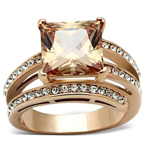 **ROSE GOLD PLATED SIMULATED DIAMOND AND CITRINE LADIES RING
