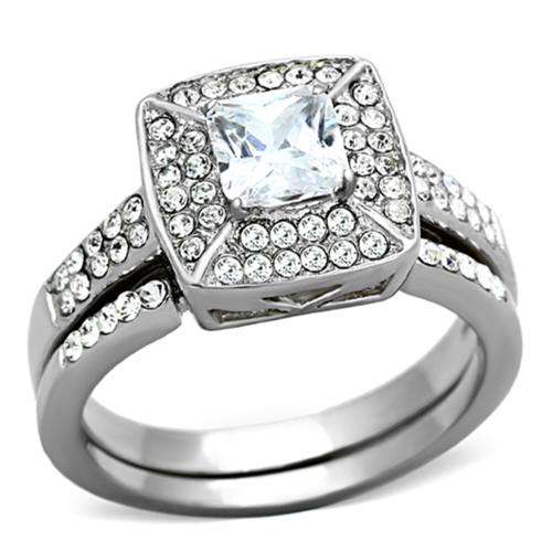 BEAUTIFUL 18K WHITE GOLD PLATED SIMULATED DIAMOND WEDDING RING SET