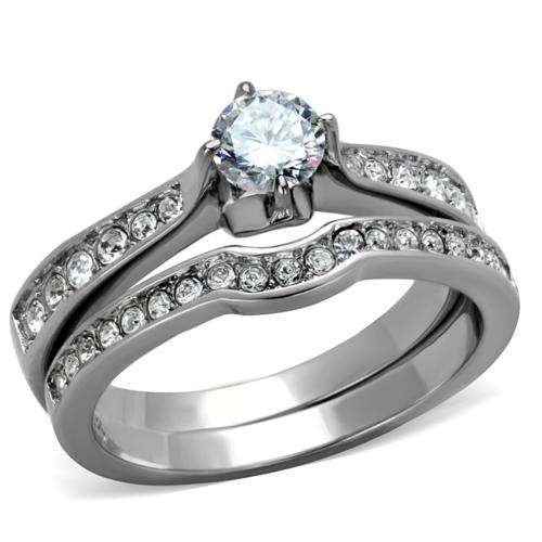BEAUTIFUL 18K WHITE GOLD PLATED SIMULATED DIAMOND WEDDING RING SET