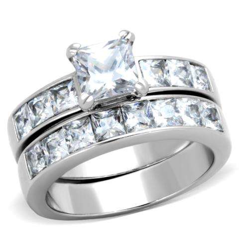 BEAUTIFUL 18K WHITE GOLD PLATED SIMULATED DIAMOND WEDDING RING SET