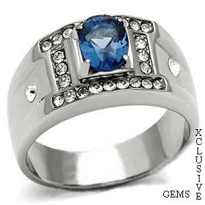 **STAINLESS STEEL SIMULATED SAPPHIRE MEN'S RING