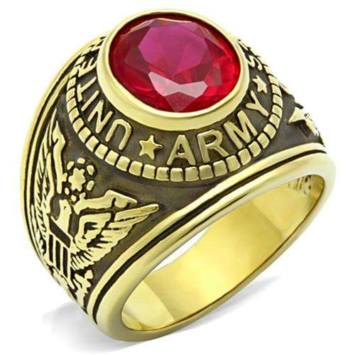 18K GOLD PLATED OVER STAINLESS STEEL SIMULATED RUBY MEN'S RING