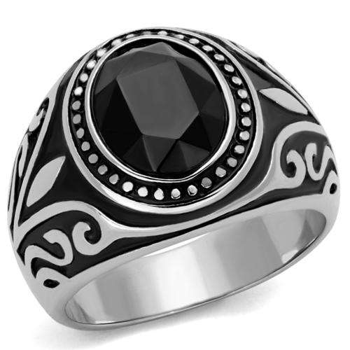 ** STAINLESS STEEL SIMULATED BLACK ONYX MEN'S RING