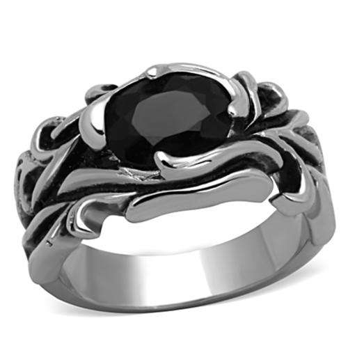 STAINLESS STEEL SIMULATED BLACK ONYX MEN'S RING