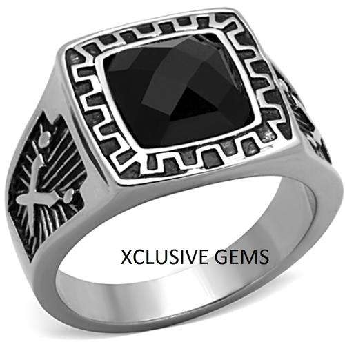 STAINLESS STEEL SIMULATED BLACK ONYX MEN'S RING