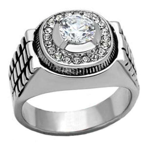 GENUINE SOLID STAINLESS STEEL SIMULATED DIAMOND MEN'S RING
