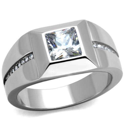 GENUINE SOLID STAINLESS STEEL SIMULATED DIAMOND MEN'S RING
