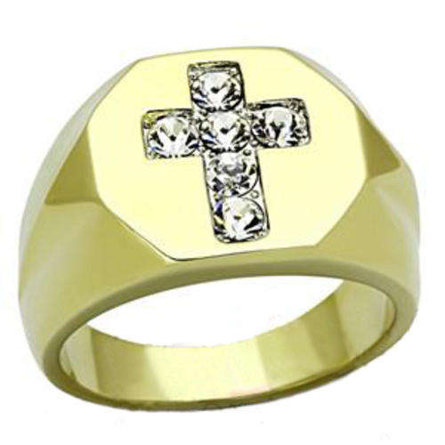 18K YELLOW GOLD PLATED SIMULATED DIAMOND MEN'S RING