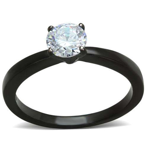 UNUSUAL BLACK STAINLESS STEEL SIMULATED DIAMOND LADIES RING