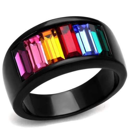 UNUSUAL BLACK STAINLESS STEEL SIMULATED DIAMOND LADIES RING