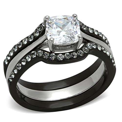 UNUSUAL BLACK STAINLESS STEEL SIMULATED DIAMOND LADIES RING
