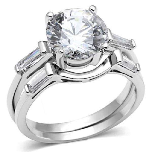 BEAUTIFUL 18K WHITE GOLD PLATED SIMULATED DIAMOND WEDDING RING SET