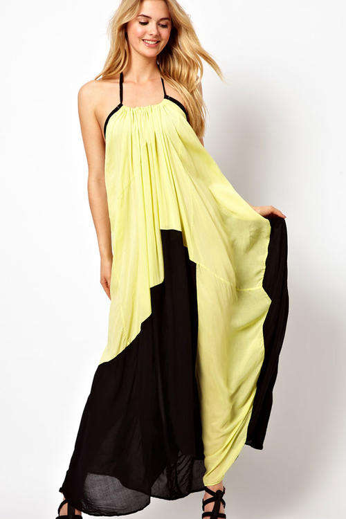 BEAUTIFUL BLACK & YELLOW MAXI DRESS