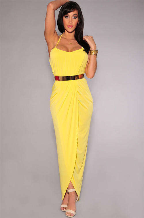 LOVELY YELLOW BELTED MAXI DRESS