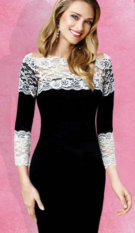 STUNNING CONTRAST LACE DETAIL MIDI DRESS