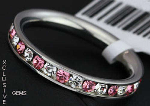 * LOCALLY IN STOCK* STAINLESS STEEL SIMULATED PINK TOPAZ LADIES RING
