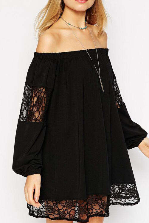 SEXY OFF SHOULDER LACE INSERT DRESS
