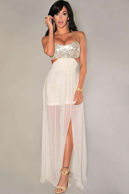 SEXY STRAPLESS CUT OUT DESIGN EVENING DRESS