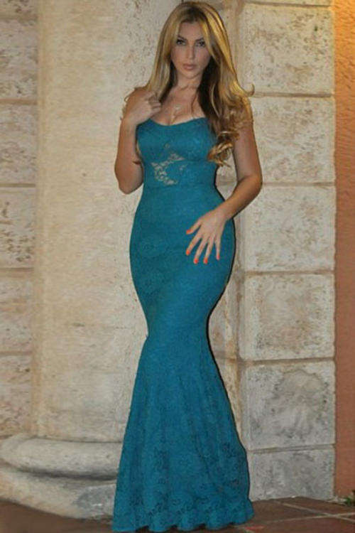 GLAMOROUS PADDED LACE MERMAID STYLE EVENING DRESS