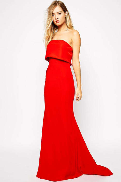 STUNNING RED STRAPLESS MAXI DRESS