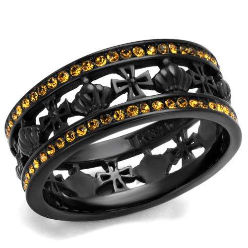 BEAUTIFUL BLACK STAINLESS STEEL SIMULATED CITRINE LADIES RING