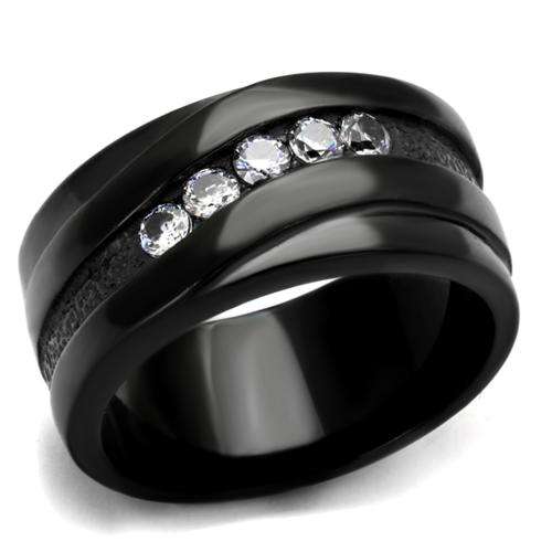 UNUSUAL BLACK STAINLESS STEEL SIMULATED DIAMOND LADIES RING