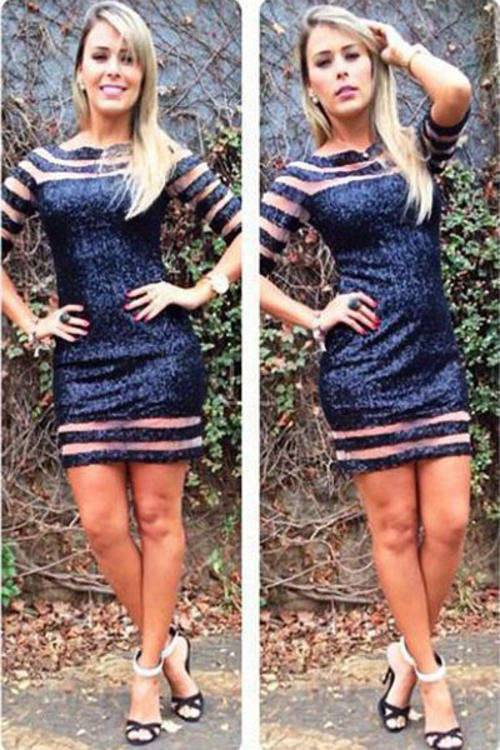 NAVY WITH NUDE STRIPE DETAIL CLUB DRESS