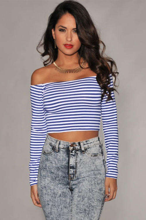 SEXY STRIPES OFF SHOULDER CROP TOP