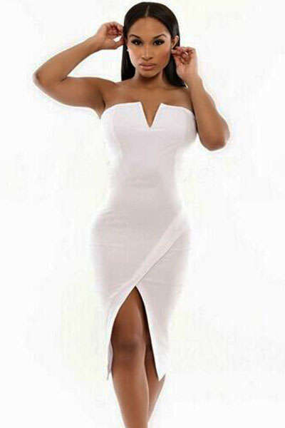 SEXY SLIM FIT FRONT SLIT MIDI DRESS