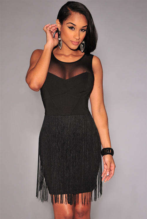 SEXY FRINGE SKIRT DETAIL MINI DRESS