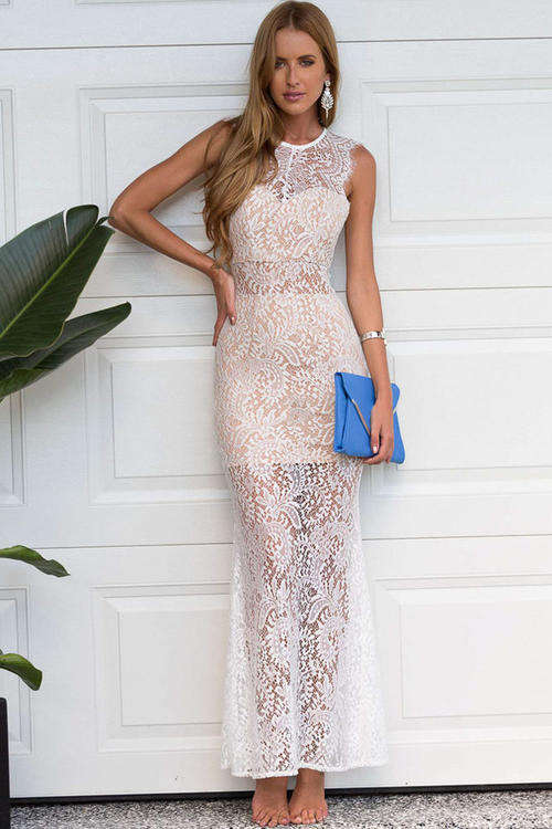 STUNNING ALL OVER LACE DESIGN MAXI DRESS