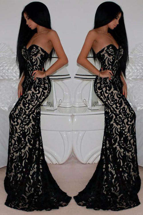 LOVELY LACE MERMAID STYLE MAXI DRESS