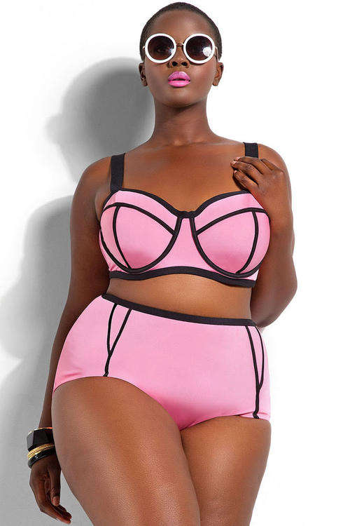 **PLUS SIZE** UNDERWIRE TOP WITH CONTRAST PIPING DETAIL BIKINI