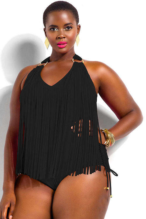 **PLUS SIZE** TRENDY FRINGE FRONT DETAIL SWIMSUIT