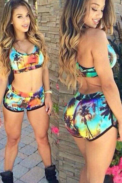TRENDY COLOUR PRINT SPORTY SWIMSUIT