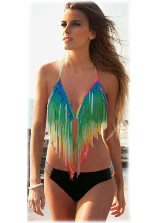 STUNNING RAINBOW TASSEL FRINGE BIKINI