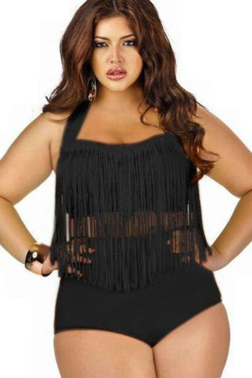 **PLUS SIZE** FRINGED FRONT HIGH WAIST BIKINI