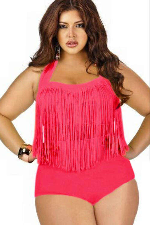 **PLUS SIZE** FRINGED FRONT HIGH WAIST BIKINI