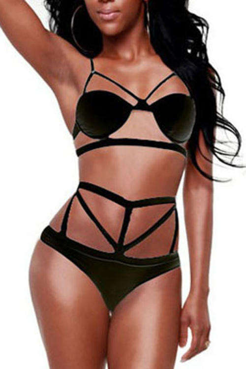 TRENDY CAGE STYLE HOLLOW OUT HIGH WAIST BIKINI