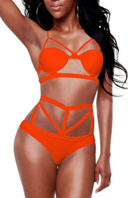 TRENDY CAGE STYLE HOLLOW OUT HIGH WAIST BIKINI